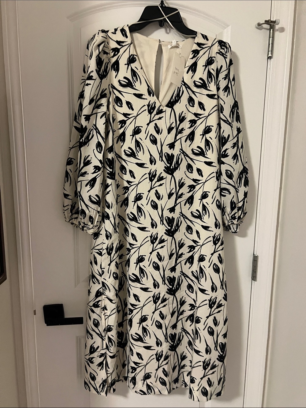 TCEC Cream Dress with Black Botanical Print